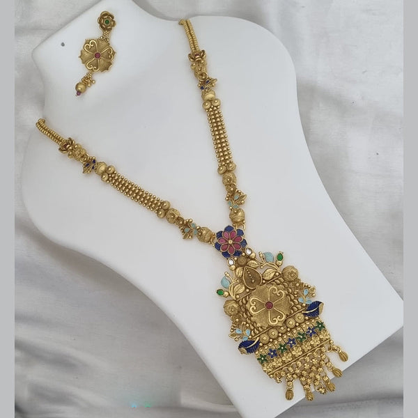 Lucentarts Jewellery Gold Plated Pota Stone And Meenakari Long Necklace Set