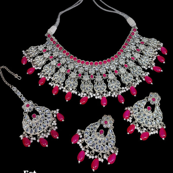 Lucentarts Jewellery Silver Plated Crystal And Beads Necklace Set