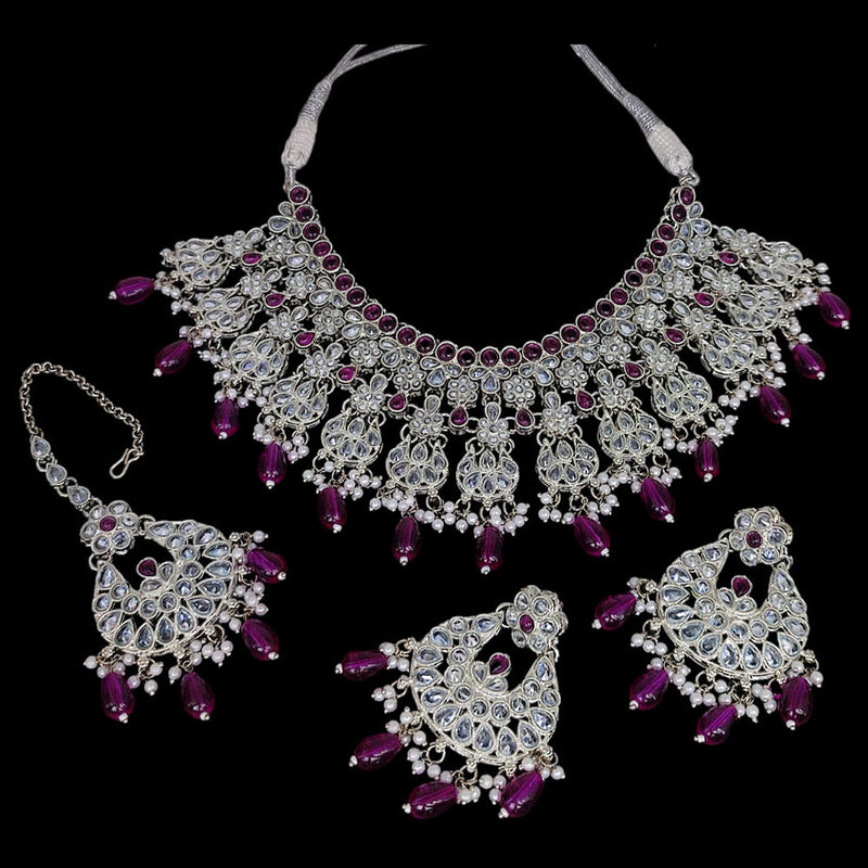 Lucentarts Jewellery Silver Plated Crystal And Beads Necklace Set