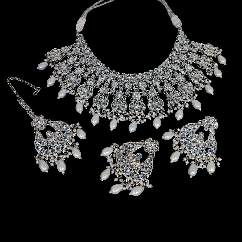 Lucentarts Jewellery Silver Plated Crystal And Beads Necklace Set