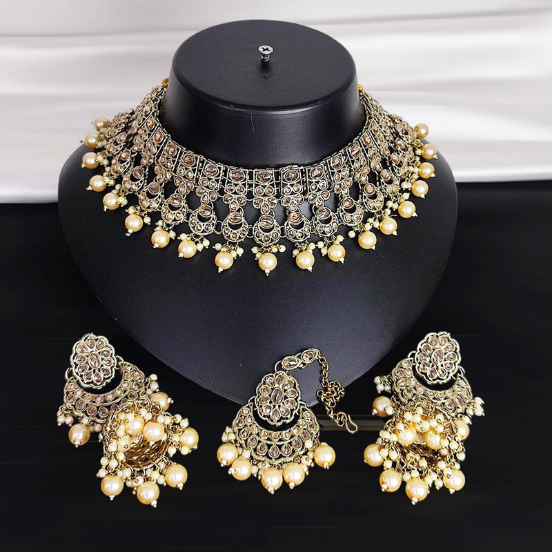 Lucentarts Jewellery Gold Plated Crystal Stone And Beads Necklace Set