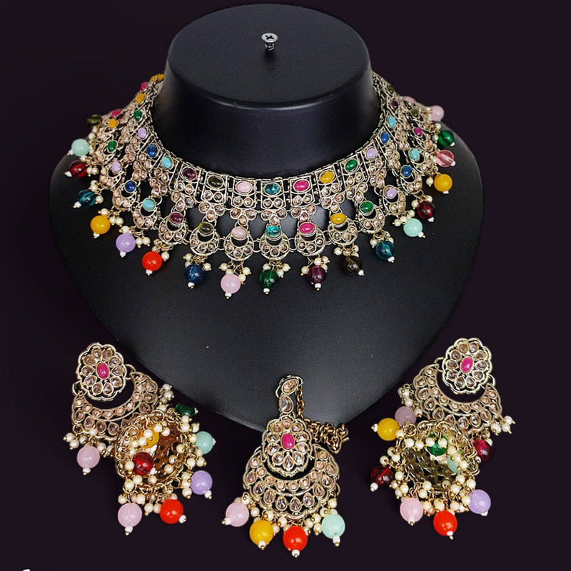 Lucentarts Jewellery Gold Plated Crystal Stone And Beads Necklace Set