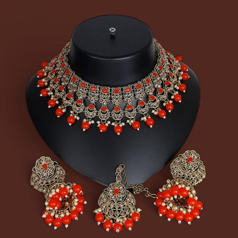 Lucentarts Jewellery Gold Plated Crystal Stone And Beads Necklace Set