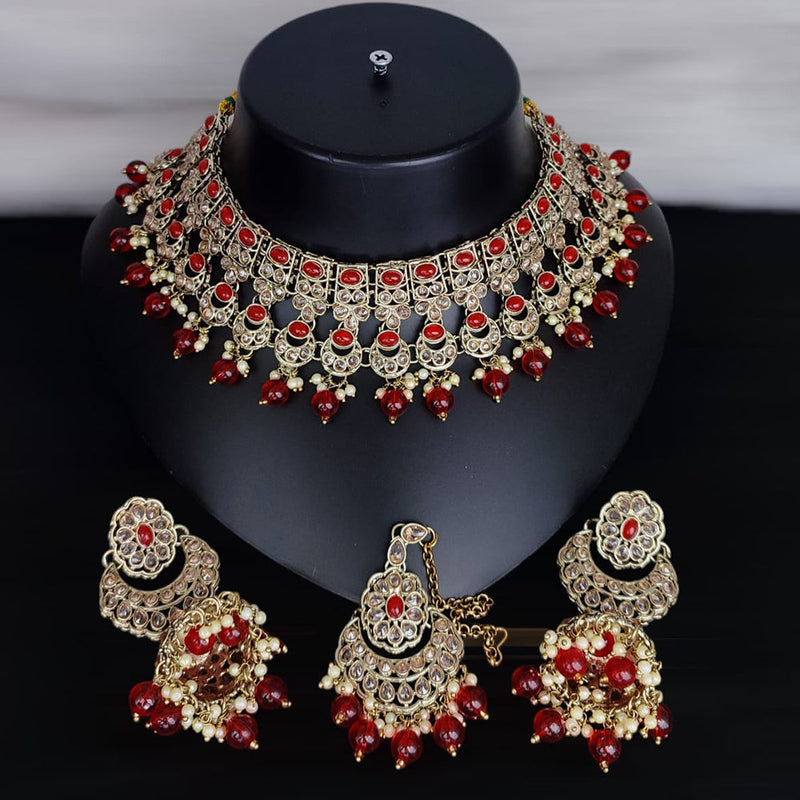 Lucentarts Jewellery Gold Plated Crystal Stone And Beads Necklace Set