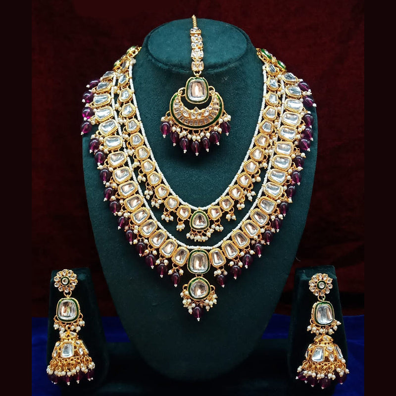 Lucentarts Jewellery Gold Plated Kundan Stone And Beads Necklace Set