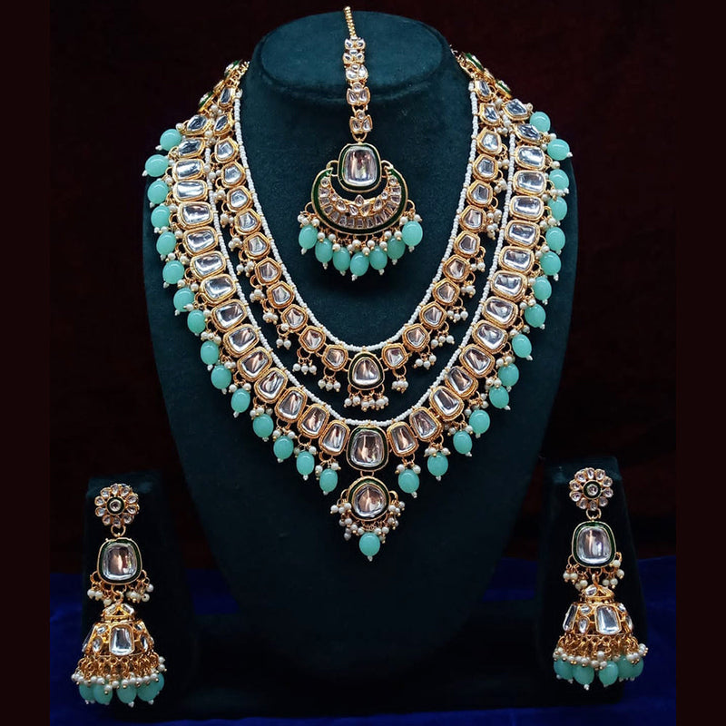 Lucentarts Jewellery Gold Plated Kundan Stone And Beads Necklace Set