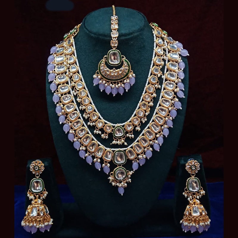 Lucentarts Jewellery Gold Plated Kundan Stone And Beads Necklace Set