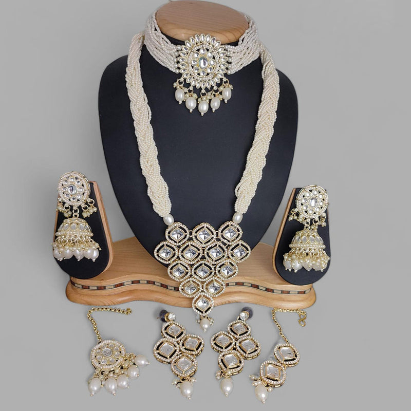 Lucentarts Jewellery Gold Plated Pearl And Kundan Necklace Combo