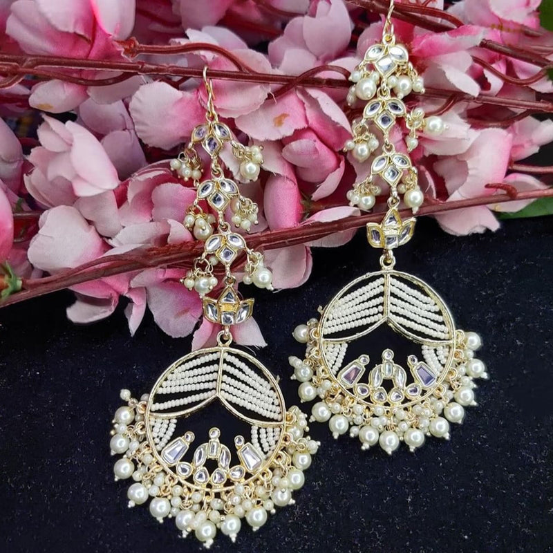 Lucentarts Jewellery Gold Plated Pearls And Kundan Dangler Earrings