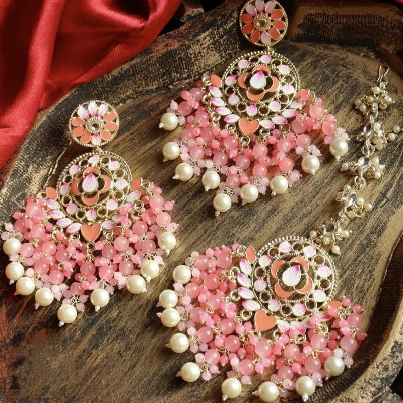 Lucentarts Jewellery Gold Plated Pearls And Meenakari Dangler Earrings