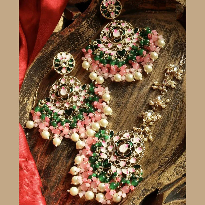 Lucentarts Jewellery Gold Plated Pearls And Meenakari Dangler Earrings