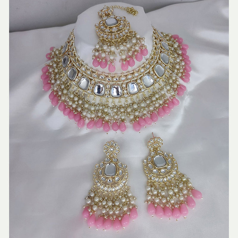 Lucentarts Jewellery Gold Plated Kundan And Pearl Choker Necklace Set