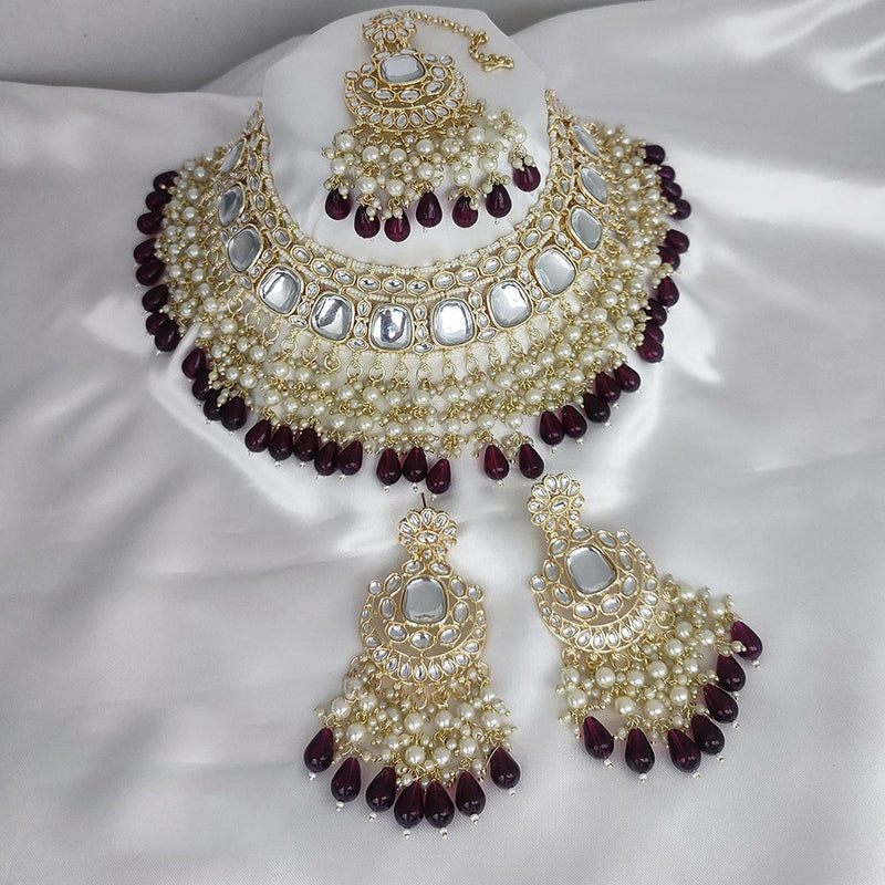 Lucentarts Jewellery Gold Plated Kundan And Pearl Choker Necklace Set