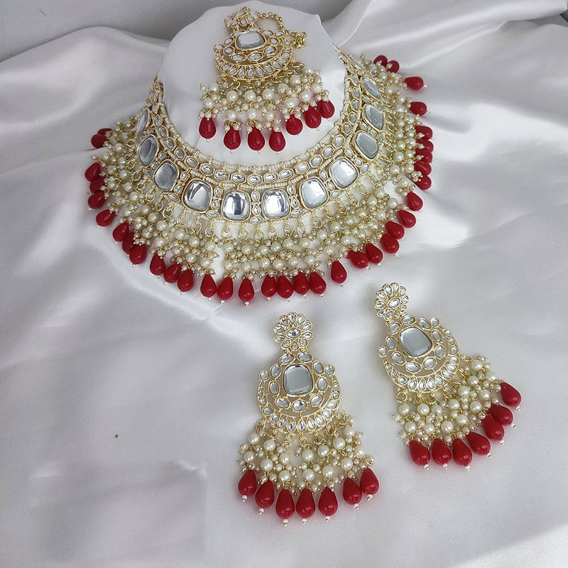 Lucentarts Jewellery Gold Plated Kundan And Pearl Choker Necklace Set