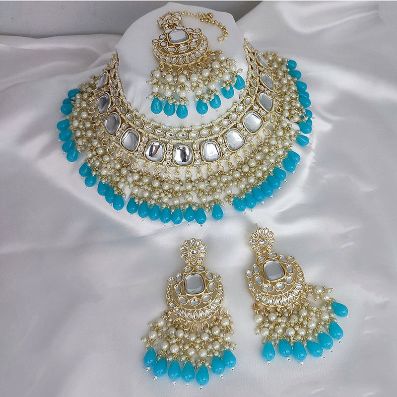 Lucentarts Jewellery Gold Plated Kundan And Pearl Choker Necklace Set