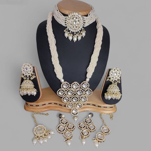 Lucentarts Jewellery Gold Plated Kundan Stone And Pearls Long Necklace Set