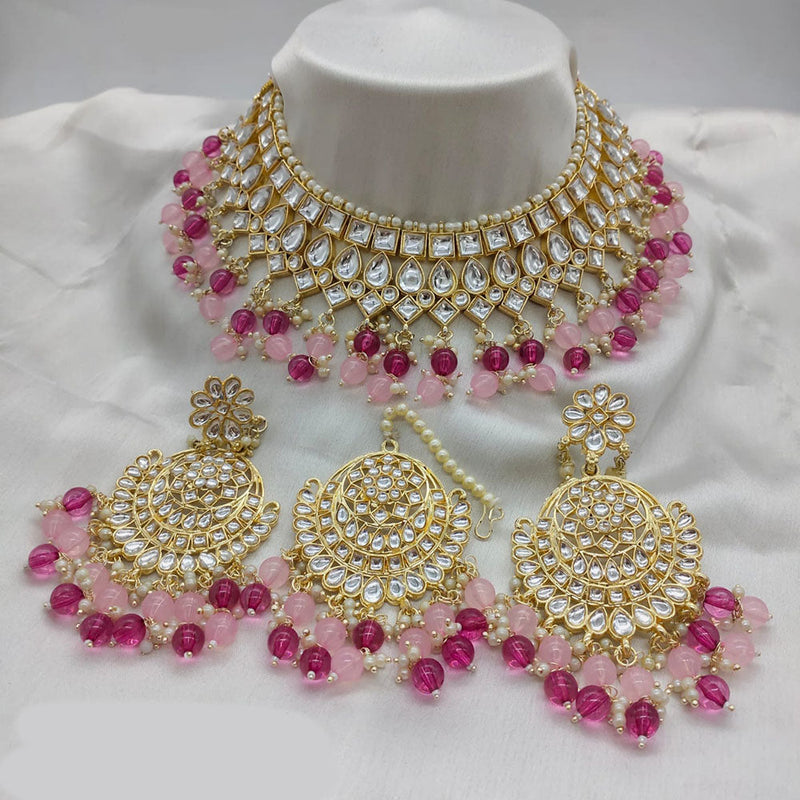 Lucentarts Jewellery Gold Plated Kundan Stone And Pearls Choker Necklace Set