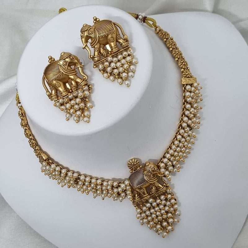 Lucentarts Jewellery Gold Plated Pota Stone And Pearl Necklace Set