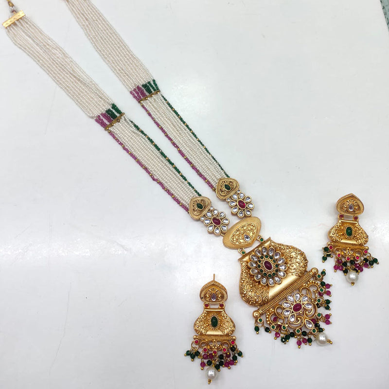 Lucentarts Jewellery Gold Plated Kundan Stone And Pearl Long Necklace Set