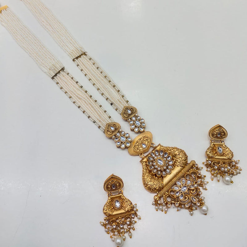 Lucentarts Jewellery Gold Plated Kundan Stone And Pearl Long Necklace Set