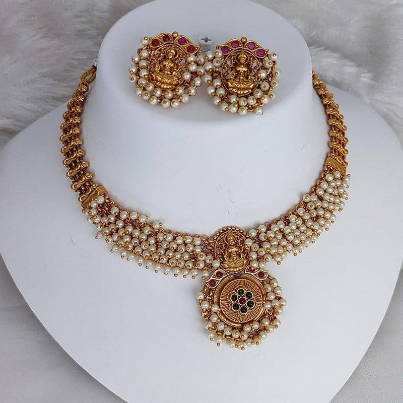 Lucentarts Jewellery Gold Plated Pearls Temple Choker Necklace Set