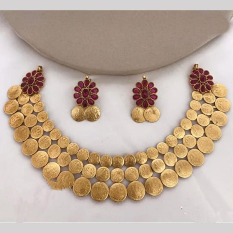 Lucentarts Jewellery Gold Plated Kundan Stone Temple Necklace Set