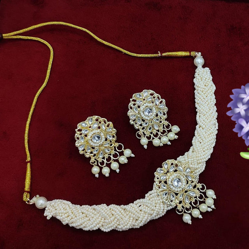 Lucentarts Jewellery Gold Plated Kundan Stone And Pearls Necklace Set