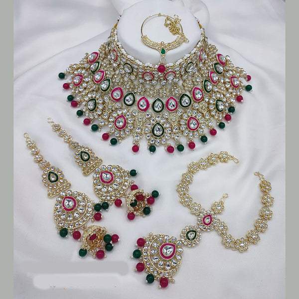 Lucentarts Jewellery Gold Plated Kundan Stone Semi Bridal Necklace Set