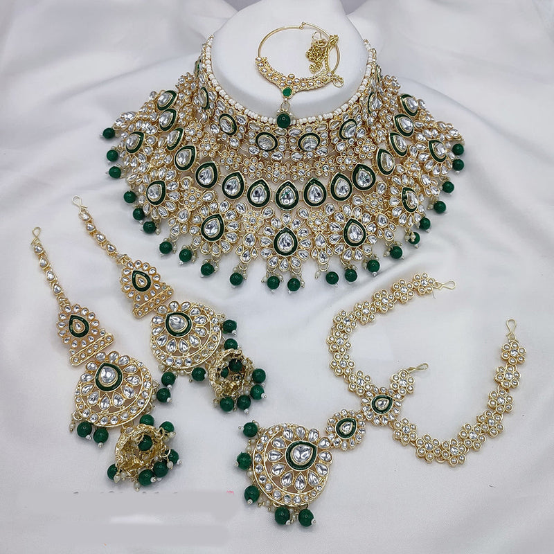 Lucentarts Jewellery Gold Plated Kundan Stone Semi Bridal Necklace Set