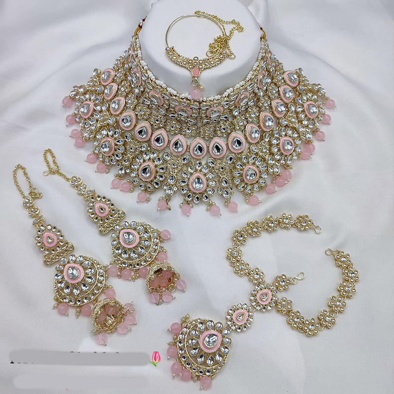 Lucentarts Jewellery Gold Plated Kundan Stone Semi Bridal Necklace Set