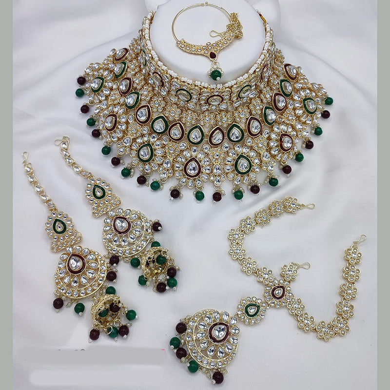 Lucentarts Jewellery Gold Plated Kundan Stone Semi Bridal Necklace Set