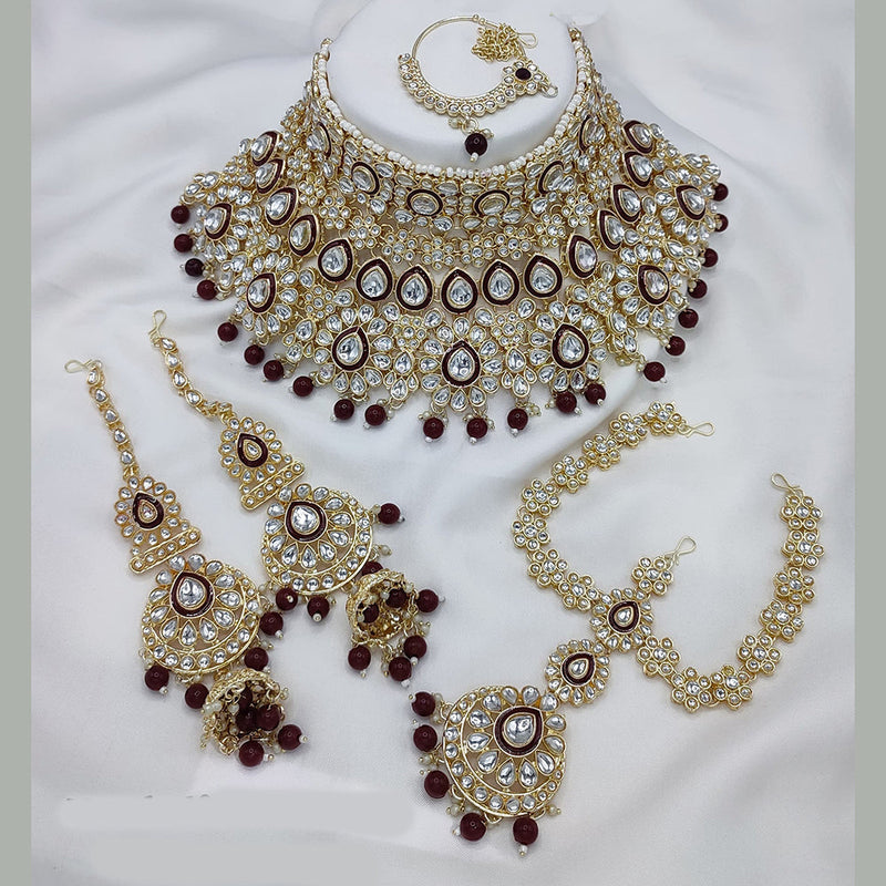 Lucentarts Jewellery Gold Plated Kundan Stone Semi Bridal Necklace Set