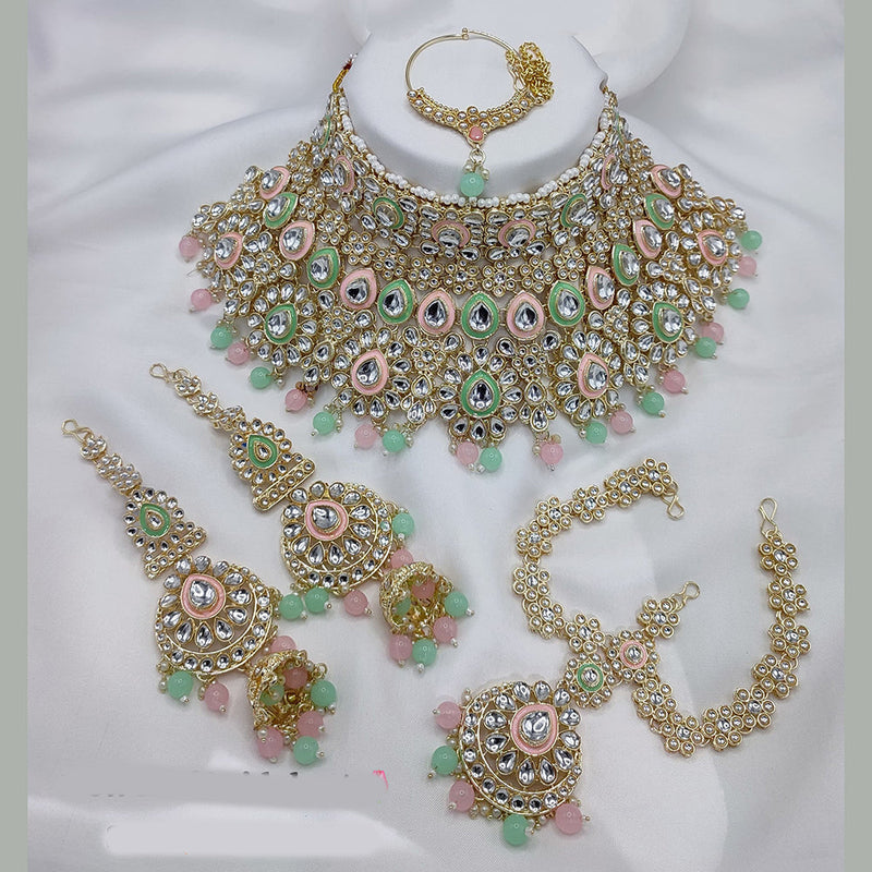 Lucentarts Jewellery Gold Plated Kundan Stone Semi Bridal Necklace Set