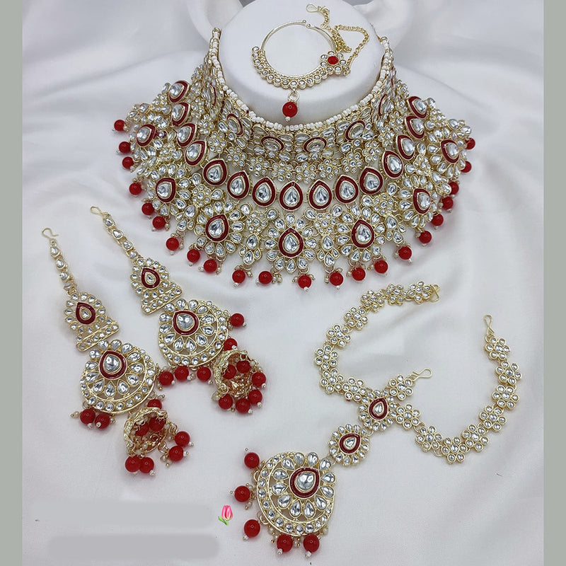 Lucentarts Jewellery Gold Plated Kundan Stone Semi Bridal Necklace Set