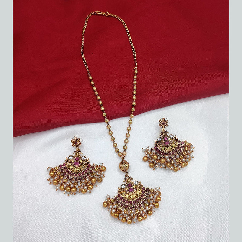 Lucentarts Jewellery Gold Plated Pota Stone And Pearls Necklace Set