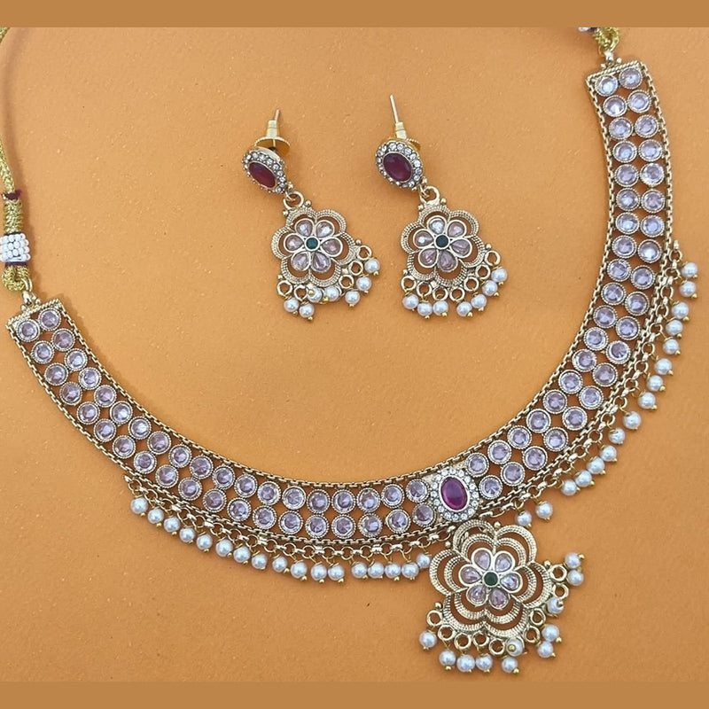 Lucentarts Jewellery Gold Plated Crystal Stone And Pearl Necklace Set