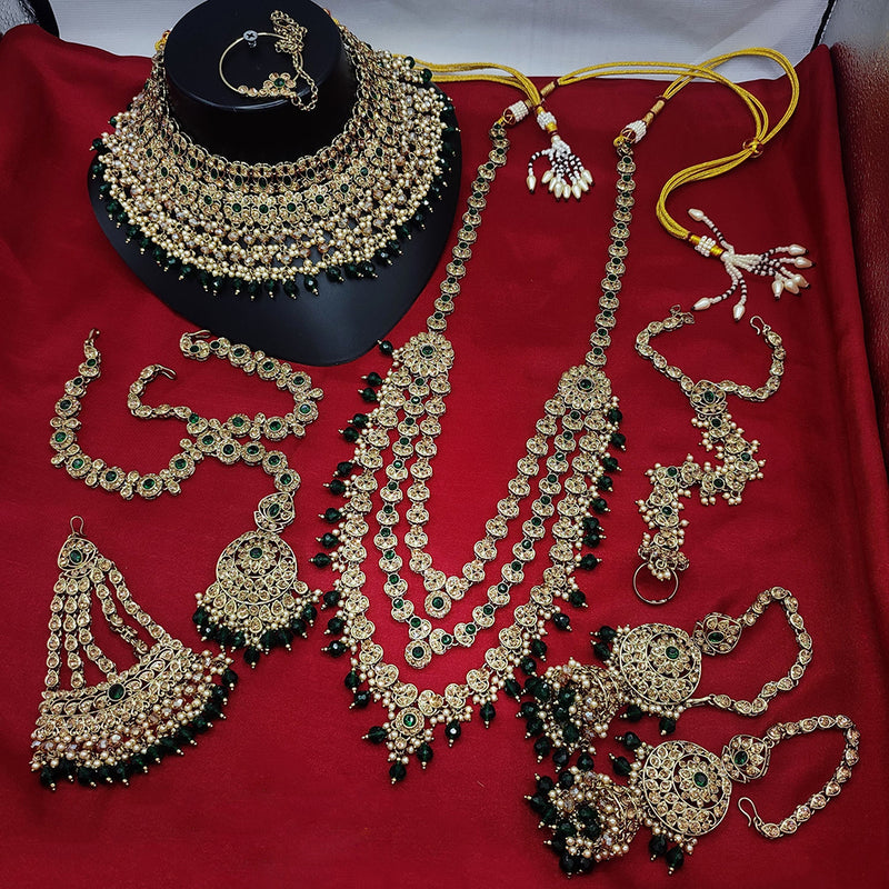 Lucentarts Jewellery Gold Plated Crystal Stone And Beads Bridal Set