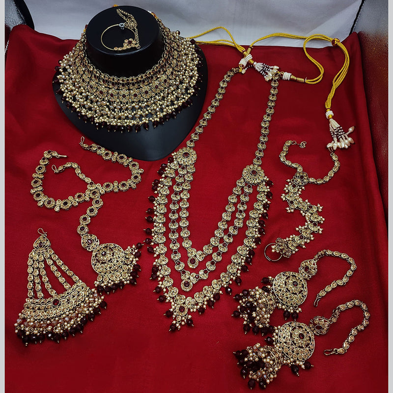 Lucentarts Jewellery Gold Plated Crystal Stone And Beads Bridal Set