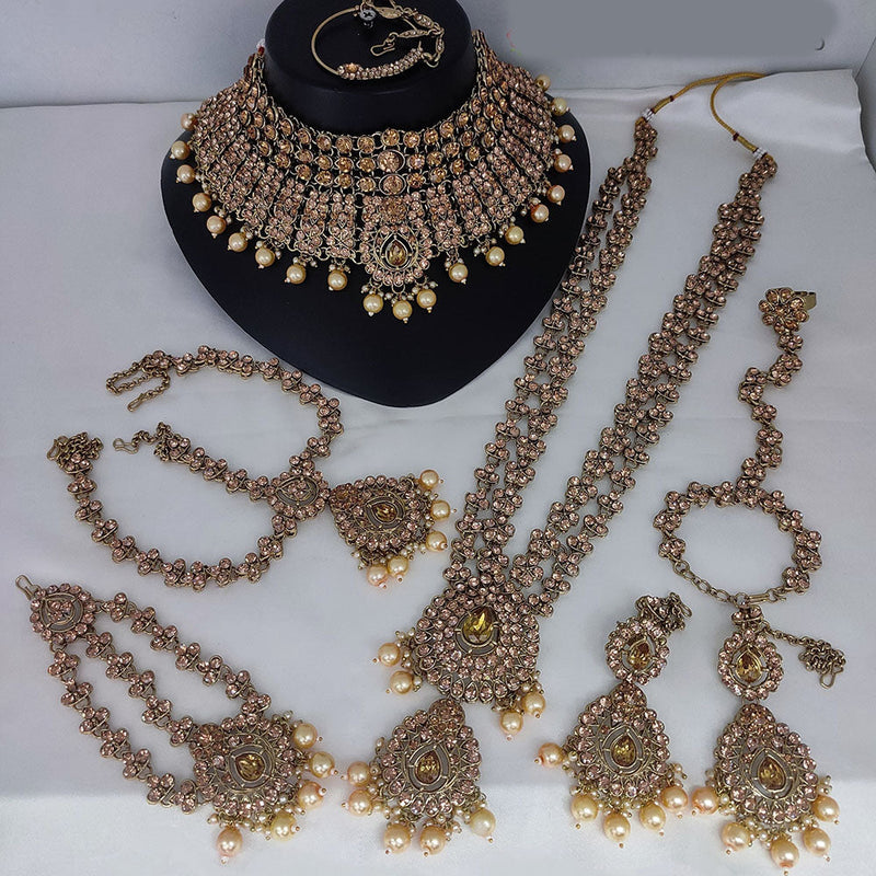 Lucentarts Jewellery Gold Plated Austrian Stone And Beads Bridal Set