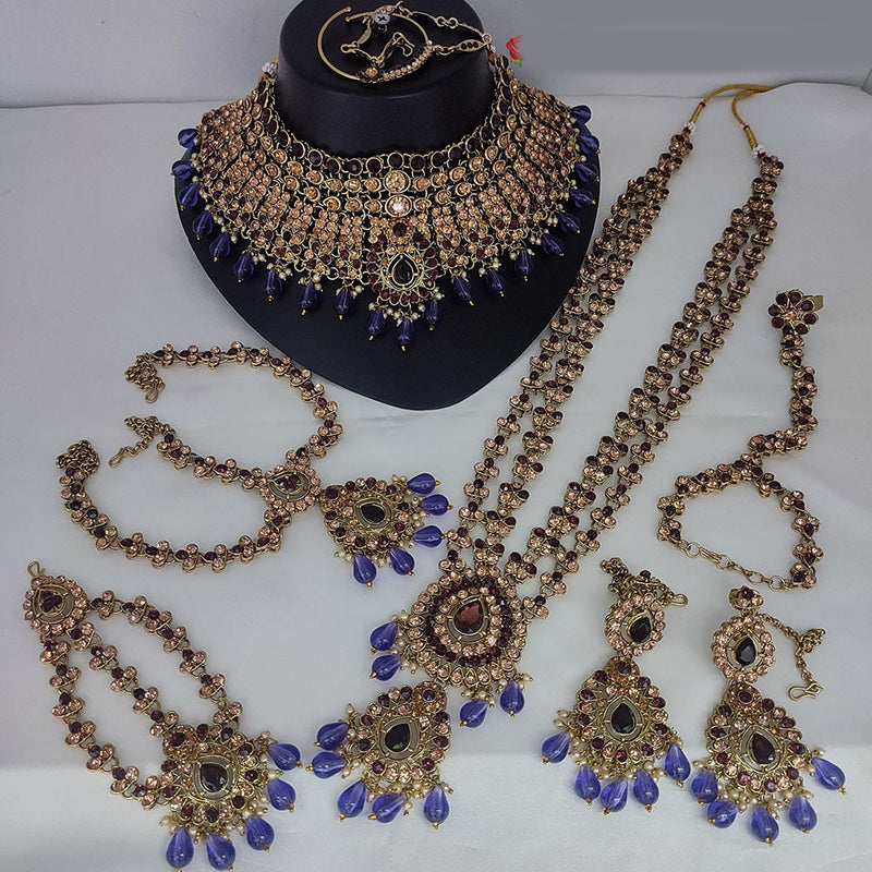 Lucentarts Jewellery Gold Plated Austrian Stone And Beads Bridal Set