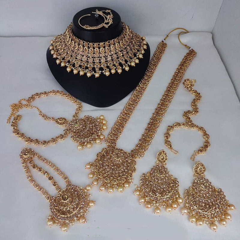 Lucentarts Jewellery Gold Plated Austrian Stone And Beads Bridal Set