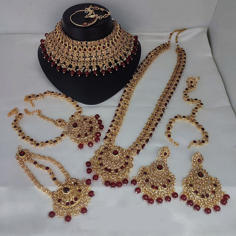 Lucentarts Jewellery Gold Plated Austrian Stone And Beads Bridal Set