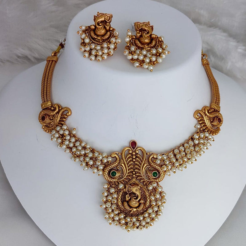 Lucentarts Jewellery Gold Plated Temple Pearls Necklace Set