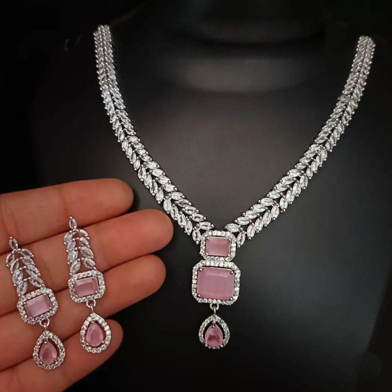 Lucentarts Jewellery Silver Plated AD Necklace Set