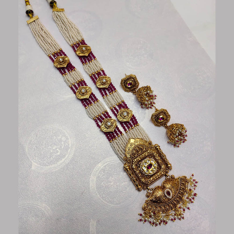 Lucentarts Jewellery Gold Plated Pota Stone And Pearl Long Necklace Set