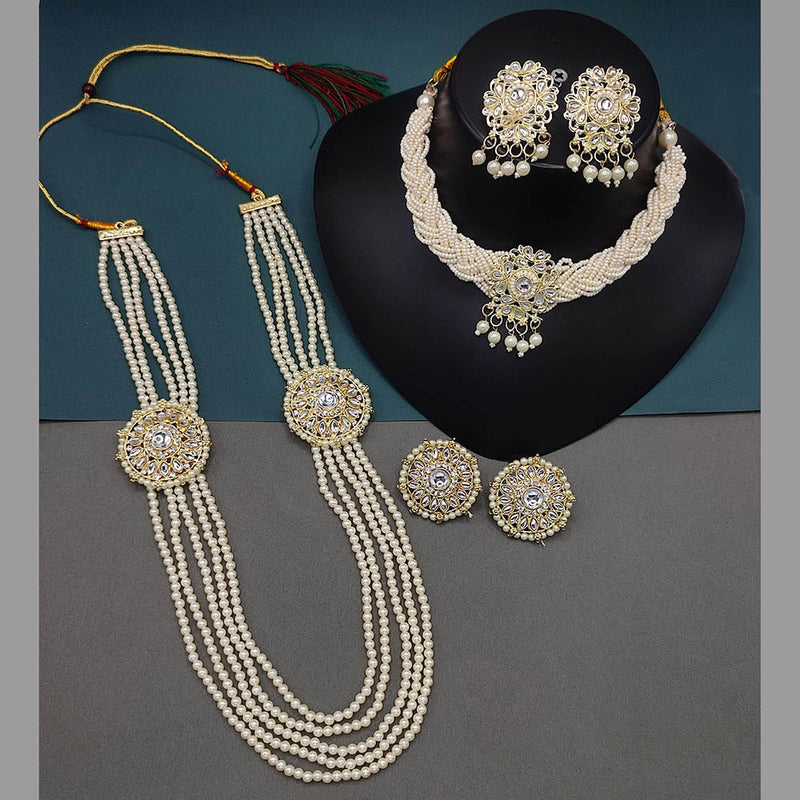 Lucentarts Jewellery Gold Plated Kundan Stone And Pearls Double Necklace Set