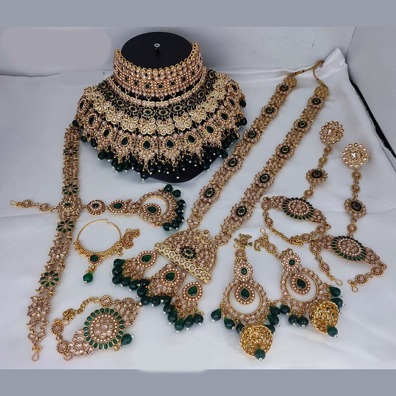 Lucentarts Jewellery Gold Plated Kundan Stone And Beads Meenakari Bridal Set