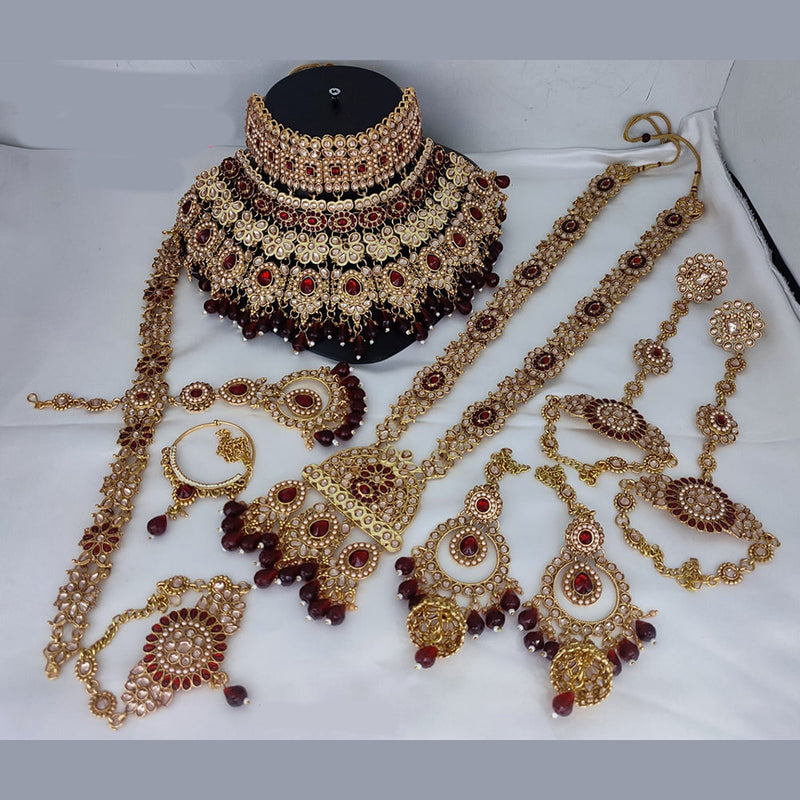 Lucentarts Jewellery Gold Plated Kundan Stone And Beads Meenakari Bridal Set