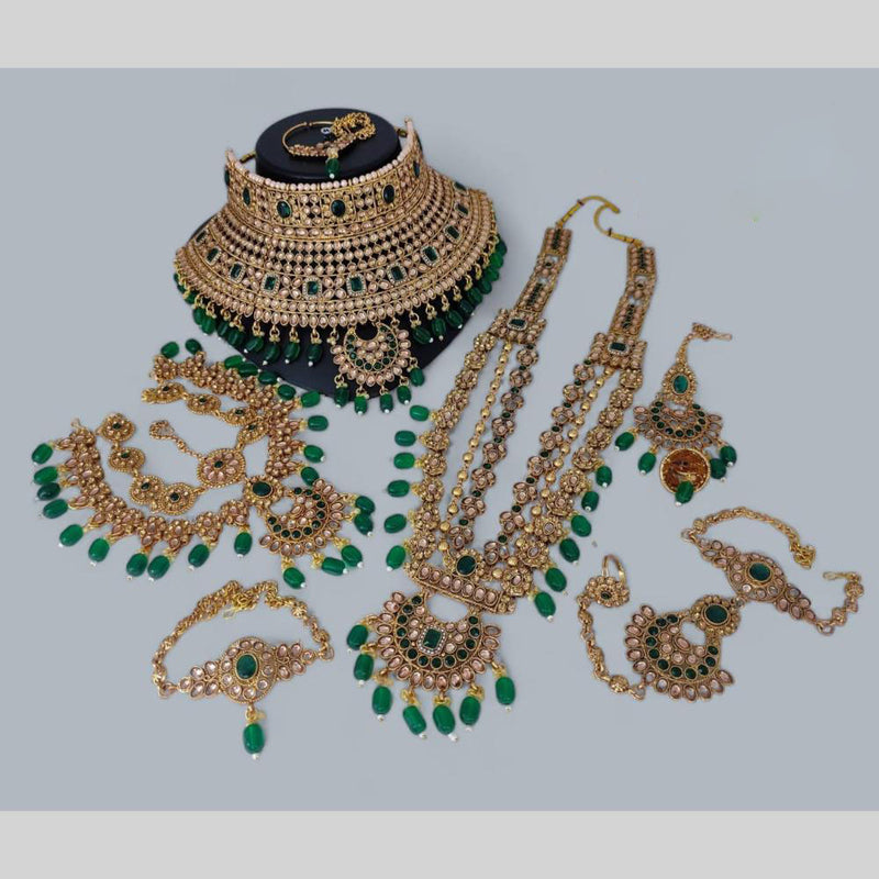 Lucentarts Jewellery Gold Plated Kundan Stone And Beads Bridal Set