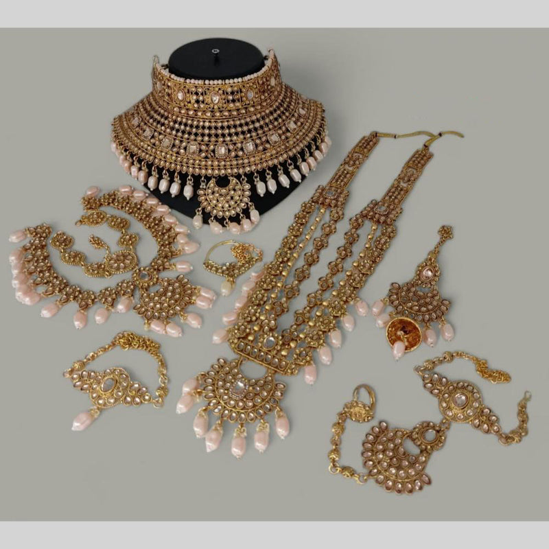 Lucentarts Jewellery Gold Plated Kundan Stone And Beads Bridal Set